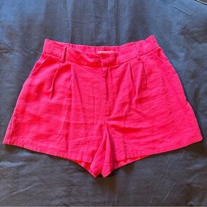 Bright pink Stradivarius linen blend shorts